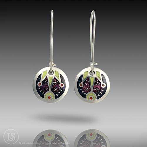 Maroon Jester Earrings, 960 Sterling Silver