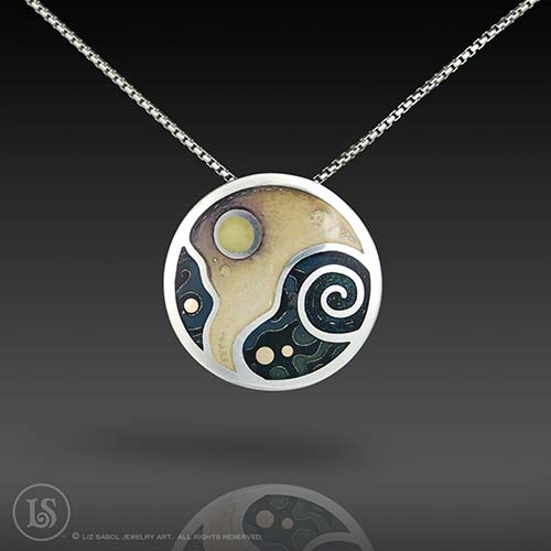 Jupiter VII Pendant, 960 Sterling Silver, 14K Gold