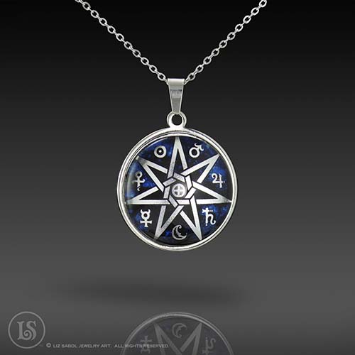 Planetary Septagram Pendant, Glass, Stainless Steel